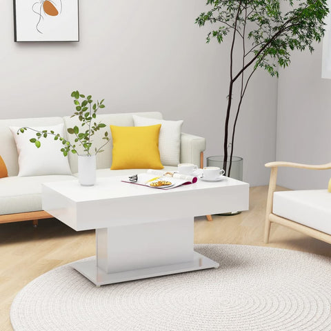 ZNTS Coffee Table High Gloss White 96x50x45 cm Engineered Wood 806837
