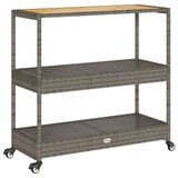 Bar Cart 3-Tier Grey Poly Rattan and Solid Wood Acacia 368724