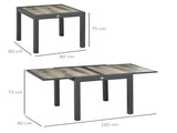 Extending Garden Table, Outdoor Dining Table for 6, Aluminium Frame Rectangular Patio Table with T3398P315936