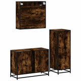 3 Piece Bathroom Furniture Set Smoked Oak Engineered Wood 3300972