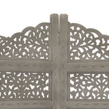 Hand carved 4-Panel Room Divider Grey 160x165 cm Solid Mango Wood 285328