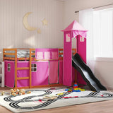 Bunk Bed without Mattress with Slide and Curtains Pink 90x200 cm 3284196