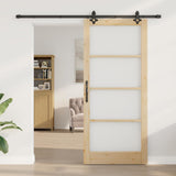 Sliding Door Natural 93 x 211 cm Solid Pine Wood and Glass 3332317