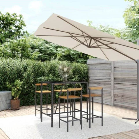 5 Piece Garden Bar Set Black Poly Rattan& Solid Wood Acacia 3187692