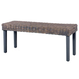 Bench 110 cm Grey Natural Kubu Rattan and Solid Mahogany Wood 285789