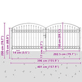 Fence Gate with Lock Grey 401 x 200 cm Steel 42008943