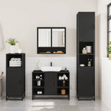 ZNTS 3 Piece Bathroom Furniture Set Black Engineered Wood 3301005