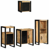 Bathroom Furniture Set 4 pcs Brown and Black Solid Mango Wood 3305634