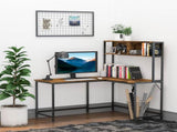L Shaped Desk with Book Shelf, Industrial Corner Computer Desk, Writing Table with Steel Frame for T3398P329540
