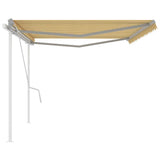 Manual Retractable Awning with Posts 5x3 m Yellow and White 3069978