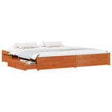 Bed Frame with Drawer Wax Brown 200 x 200 cm Solid Pine Wood 3422770