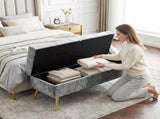 Storage Ottoman, Chenille Upholstered Ottoman Storage Box with Padded Seat, Metal Legs, 114 x 41 x T3398P550316