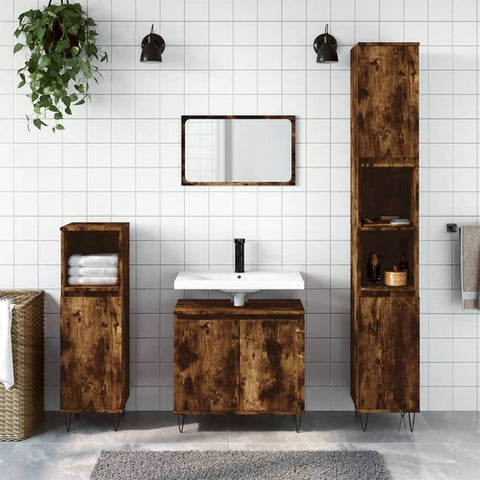 ZNTS 3 Piece Bathroom Cabinet Set Smoked Oak Engineered Wood 3187794
