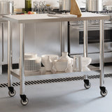 Kitchen Work Table with Wheels 110x55x85 cm Stainless Steel 376464
