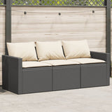 ZNTS Garden Sofa with Cushions 3-Seater Black Poly Rattan 366340