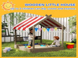 House-Designed Wooden Sandbox, Outdoor Sandpit, with Blackboard, Toys, Sink, Seats, Flags, for Ages T3398P348079
