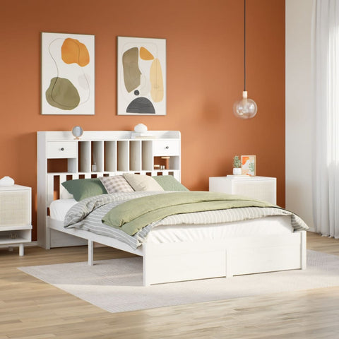 Bookcase Bed without Mattress White 140x190cm Solid Wood Pine 3322412