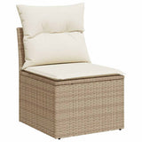 7 Piece Garden Sofa Set with Cushions Beige Poly Rattan Acacia 3327565