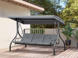 3 Seater Canopy Swing Chair, 2 in 1 Garden Swing Seat Bed, with Adjustable Canopy and Metal Frame, T3398P314658