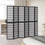 Room Divider 6 Panels Black Solid Wood Paulownia 358779