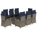 9 Piece Garden Dining Set with Cushions Grey Poly Rattan 3213135
