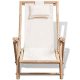 Sun Lounger White Bamboo, Canvas Standard Foldable 41893