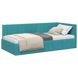 Corner Bed Frame with Headboard Turquoise 100 x 200 cm Velvet 42016325