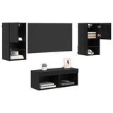 TV Wall Cabinets Wall-mounted 4 pcs Black Oak Engineered Wood 3402916