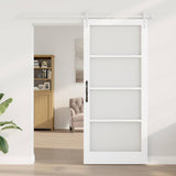 Sliding Door White 93 x 211 cm Solid Pine Wood and Glass 3332430