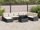 Sofa Set with Cushion 9 pcs Black and Cream Poly Rattan 3349053