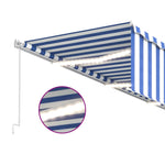 ZNTS Manual Retractable Awning with Blind&LED 6x3m Blue&White 3069361