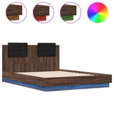 Bed Frame with LED without Mattress Brown Oak 135x190 cm Double 3210051