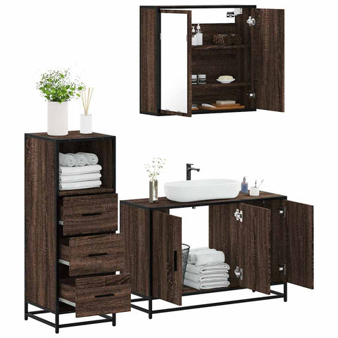 3 Piece Bathroom Furniture Set Brown Oak Engineered Wood 3301014