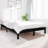 Bed Frame Black Solid Pine Wood King Size Decorative Inlays 820550