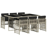 7 Piece Garden Dining Set with Cushions Light Grey Poly Rattan 3210911
