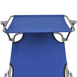 41196 Folding Sun Lounger with Canopy Steel and Fabric Blue