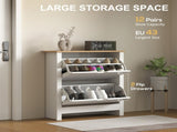 Slim Shoe Cabinet, Narrow Shoe Cupboard with 2 Flip Drawers, Adjustable Shelves for 12 Pairs of T3398P344558