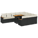11 Piece Garden Sofa Set with Cushions Black Poly Rattan Acacia 3327535