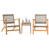 3 Piece Bistro Set Beige Poly Rattan and Solid Wood Acacia 365867