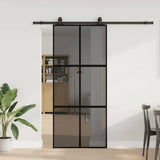 Sliding Door with Hardware Set Black 90x205 cm Tempered Glass 3375887