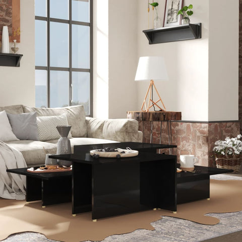Coffee Tables 2 pcs High Gloss Black 111.5x50x33 cm Engineered Wood 805576