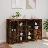 Sideboards with LED Lights 3 pcs Smoked Oak Engineered Wood 3209139