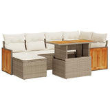 7 Piece Garden Sofa Set with Cushions Beige Poly Rattan Acacia 3327733