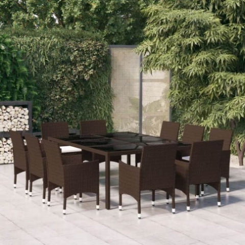 ZNTS 11 Piece Garden Dining Set Poly Rattan Brown 3095932