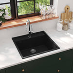 ZNTS Kitchen Sink with Overflow Hole Black Granite 147061