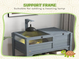 Wooden Tortoise House, with Shelter, Run, Shelf, Lamp Holder, Tray, Grey T3398P350001