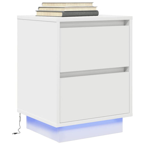 ZNTS Bedside Cabinet with LED Lights White 38x34x50 cm 861283