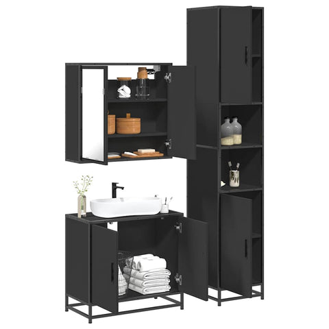 ZNTS 3 Piece Bathroom Furniture Set Black Engineered Wood 3301065