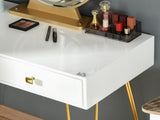 Dressing Table Set with LED Light, Round Mirror, Vanity Makeup Table with 2 Drawers and Cushioned T3398P329538