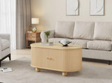 Oval Coffee Table 2 Sliding Doors, Rounded Corners,Hidden Compartment Center Table, Sofa table N605P339347E